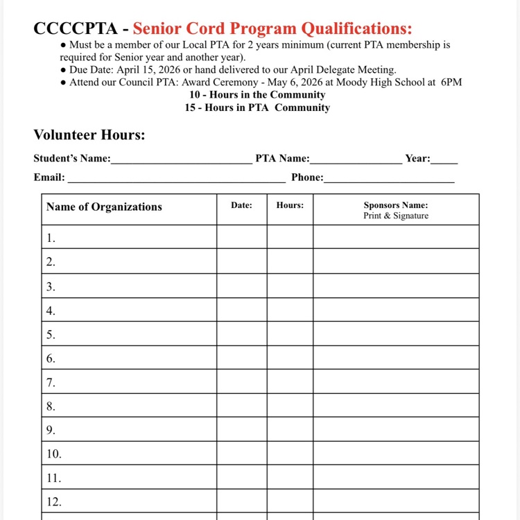 PTSA gold cord form