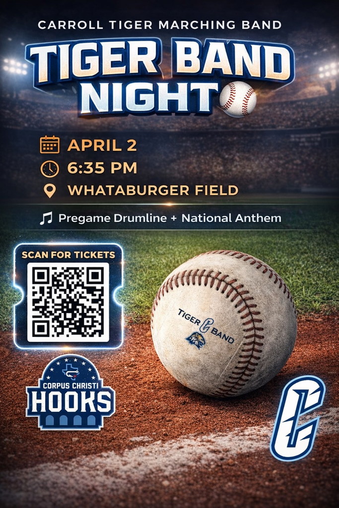 🐅🎺 TIGER BAND NIGHT 🎺🐅  Don’t miss it—our Tiger Band is taking over Whataburger Field! 🔥  📅 April 2 ⏰ 6:35 PM 📍 Whataburger Field  Come out, support, and feel the energy! 🎶🐅  #TPND #TigerBand #CarrollPride