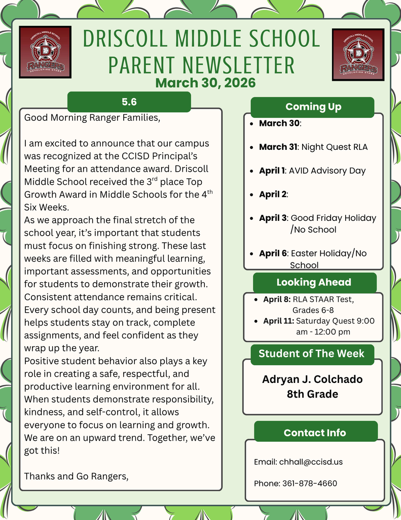 Parent Newsletter 3-30-26