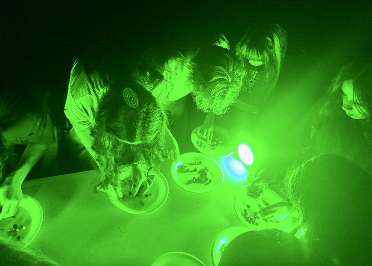 theater tech students with candy and lighting 