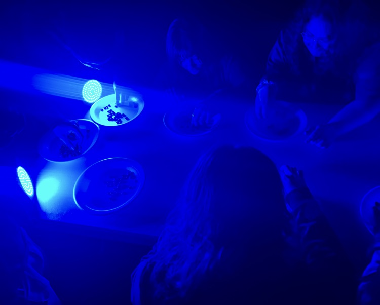 theater tech students with candy and lighting 