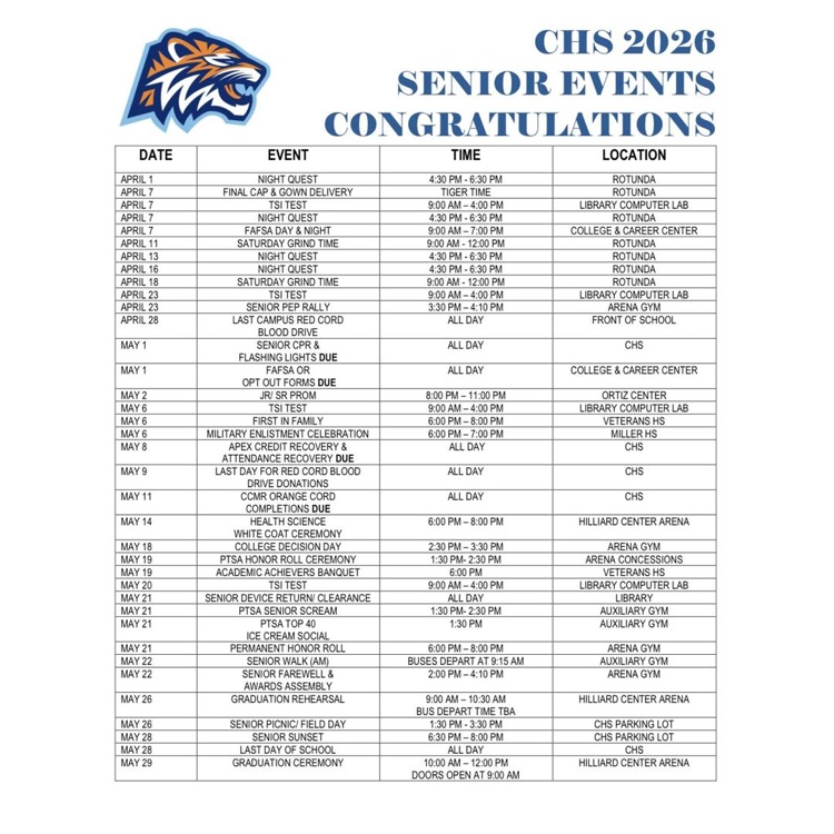 senior events calendar