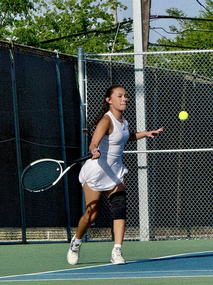 Alt text: Carroll tennis players in action during a district match 
