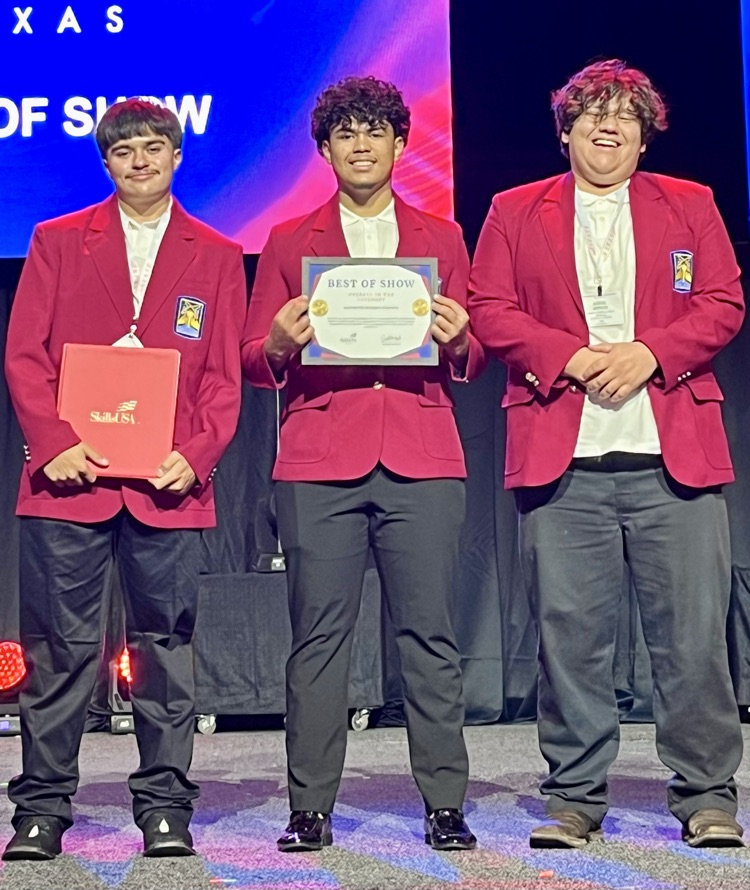 Students celebrating SkillsUSA victories with awards and smiles.