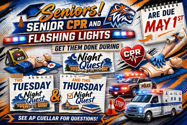 🚨🐅 SENIORS — LAST CHANCE 🐅🚨  ONE Night Quest left… THIS THURSDAY 👀  ✔️ CPR ✔️ Flashing Lights ✔️ FAFSA  May 1st deadline is HERE.  Finish strong. 🎓🔥  #ClassOf2026 #CarrollPride #TPND