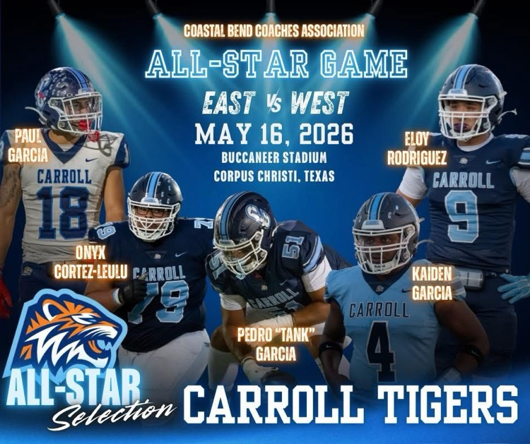 Carroll football got the all-star game looking like a home game. 🐯🔥    Congrats to our Tigers selected to represent on May 16 at Buc Stadium! 🏈💙    #TigerPride #CarrollFootball #BetterAtCarroll