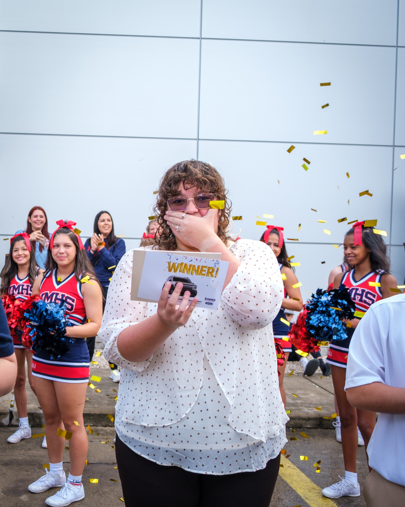 Leah Perez, Veterans Memorial High School, winner of a brand new car thanks to perfect attendance.