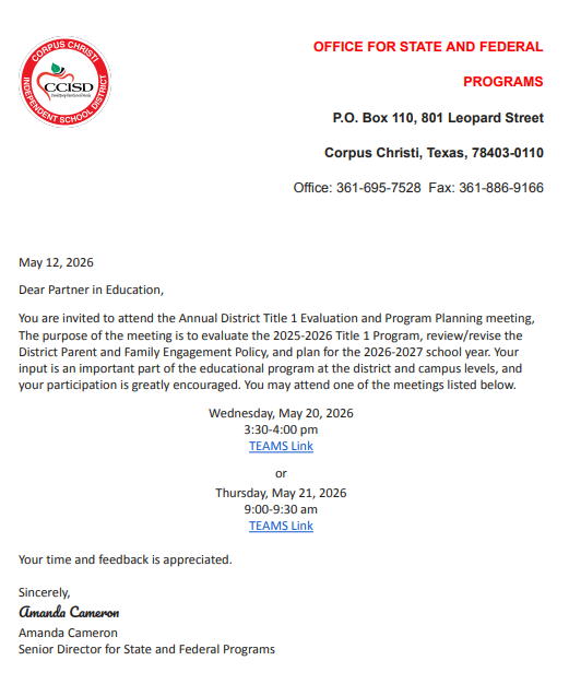 Title I Evaluation and Planning Meetings