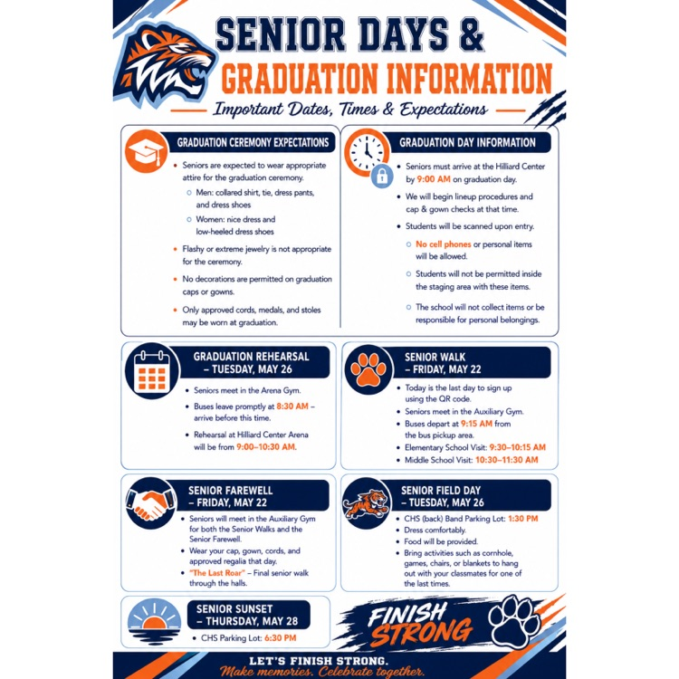 Be sure to review all important dates, times, and graduation expectations. Let’s make these final moments count. 🔥