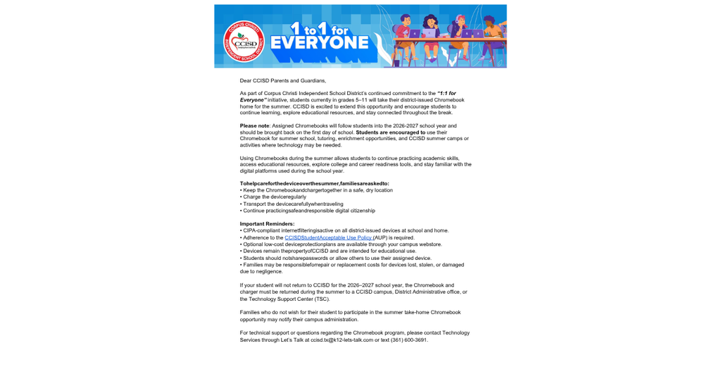 Summer Chromebook policy