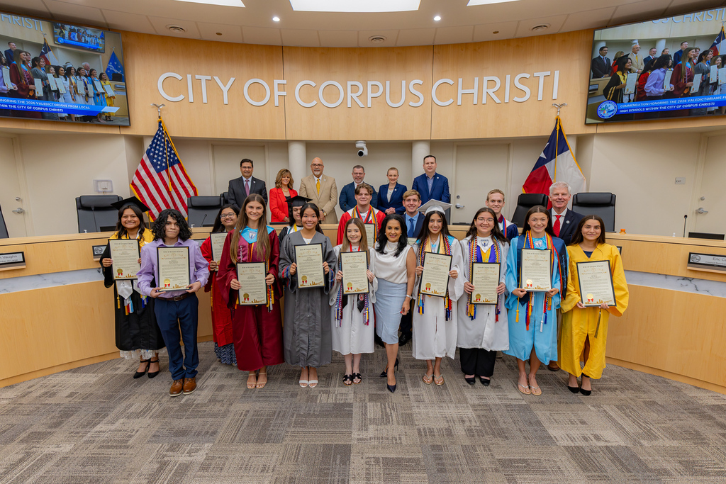 CCISD valedictorians honored at city hall. 