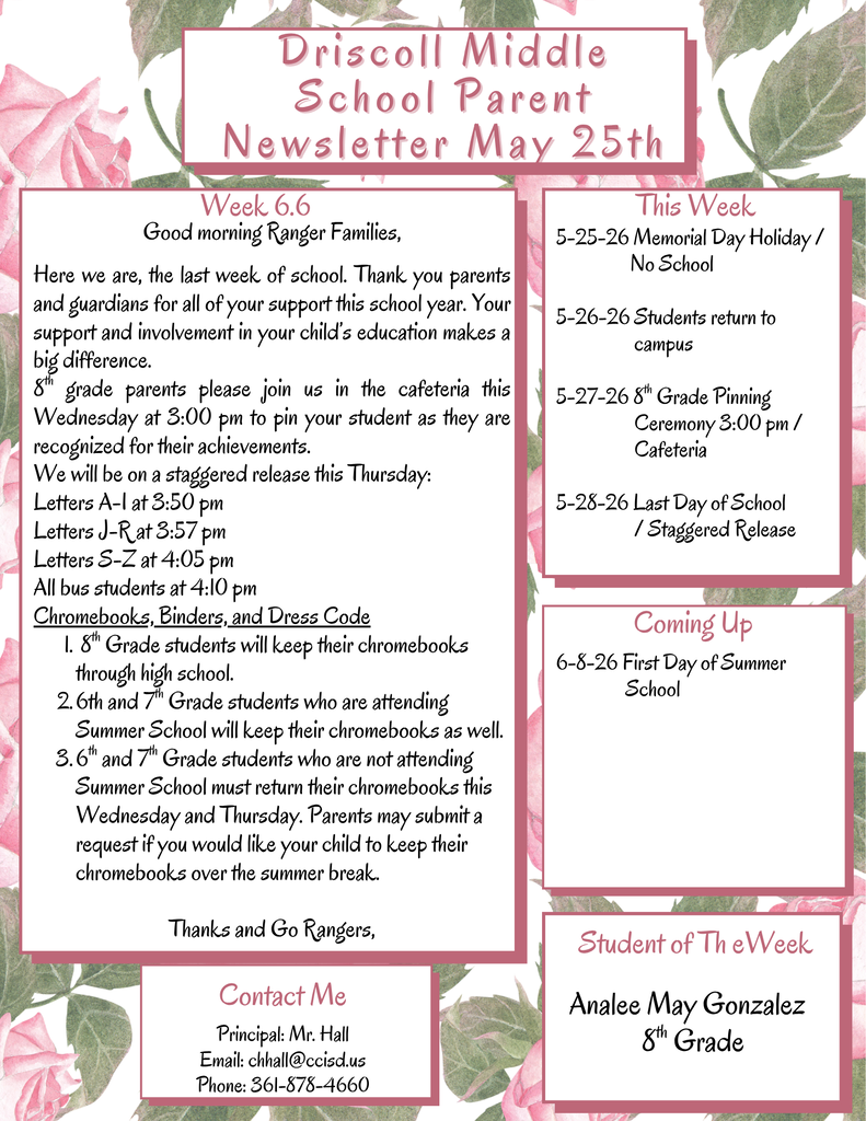 Parent Newsletter 5-25-26