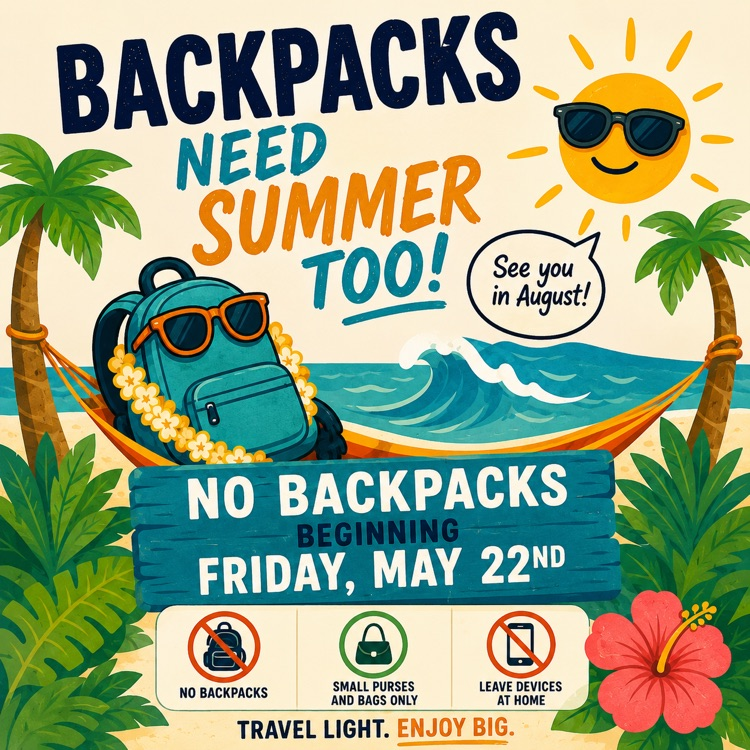 🎒🐅 Friendly reminder, Tigers! Beginning Friday, May 22, backpacks will no longer be permitted on campus.  Students may bring a small personal bag or purse if needed. Let’s finish the year strong, safe, and focused! 💙🧡  #CarrollTigers #TPND