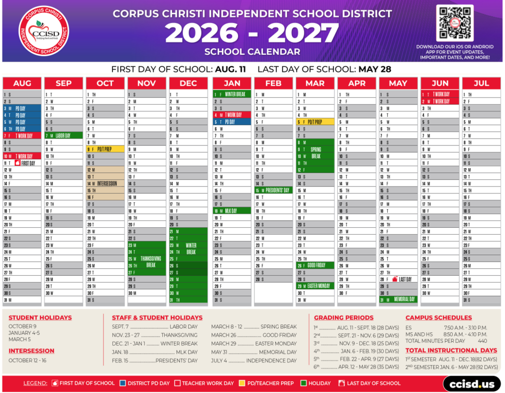 CCISD 2026-2027 School Calendar