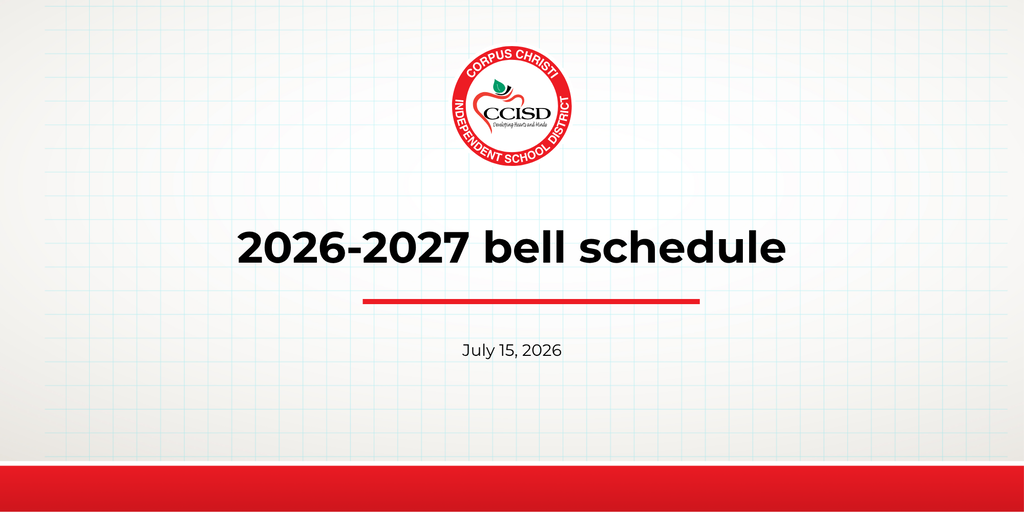 Document header shows "2026-2027 bell schedule" in black font. Below it, a date "July 15, 2026" is in black. Logo with a red circle.