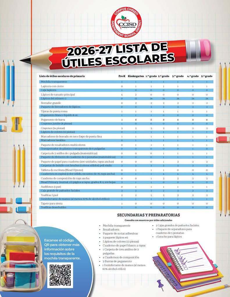 2026-27 CCISD Lista de Utiles Escolares