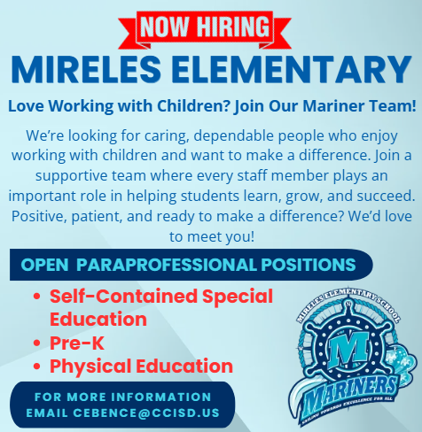 Announcement Seeking applicants for PE Para, Pre-K Para and Self-Contained Special Education Para