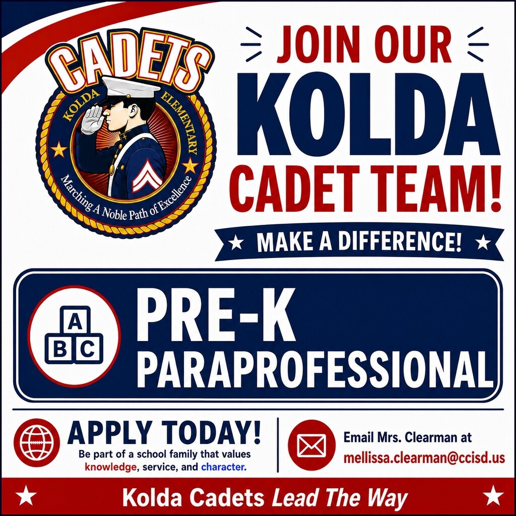 An advertisement for the Kolda Cadet Team. A uniform figure with a hat and a flag. Text invites people to join.