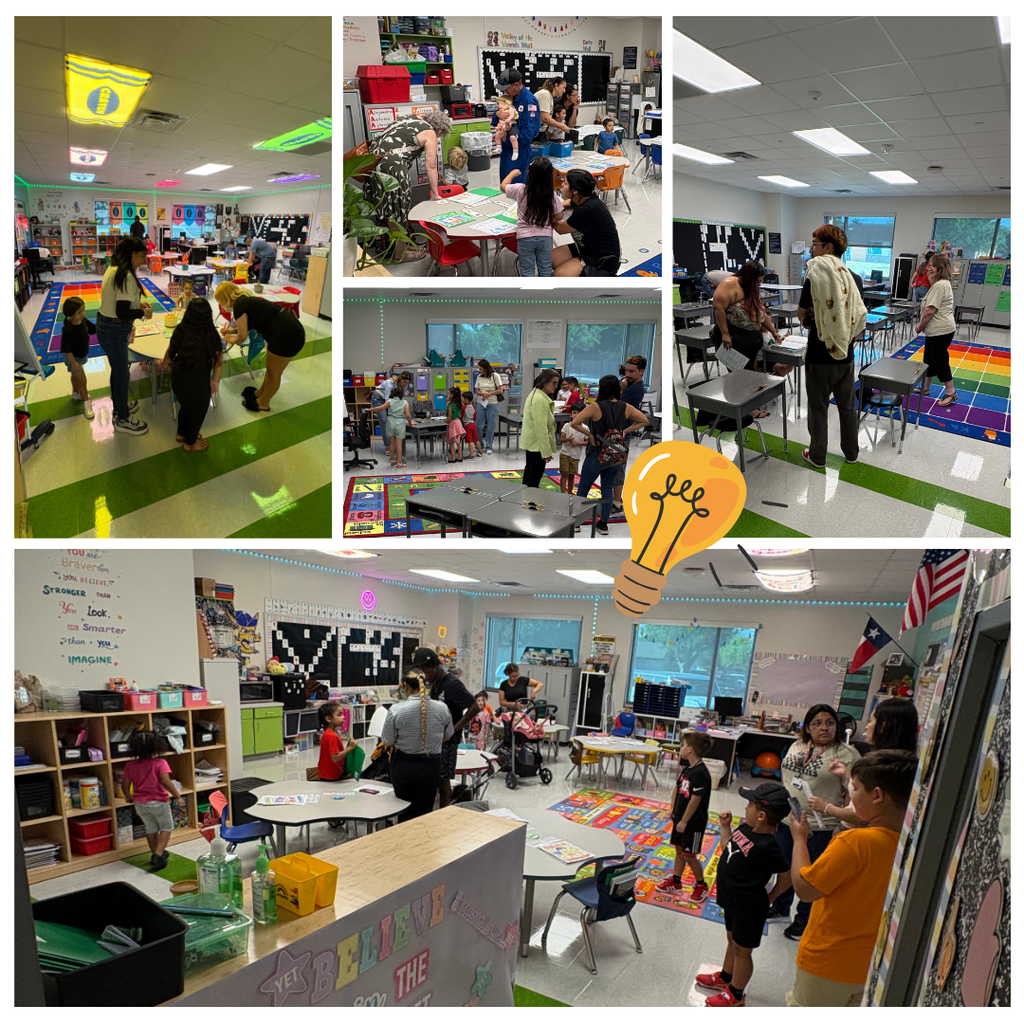 Multiple photos show children and adults in a classroom setting. Various activities are happening, including reading and sitting at tables.