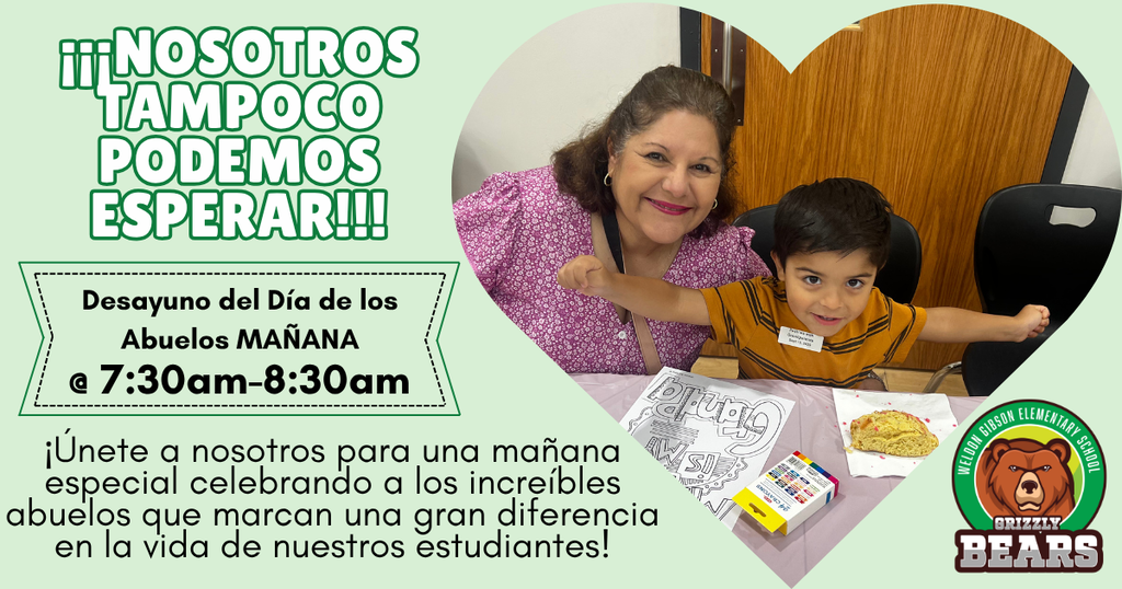 A smiling woman and a child at a table. A green poster behind them has the words "Nosotros Tampoco Podemos Esperar!"