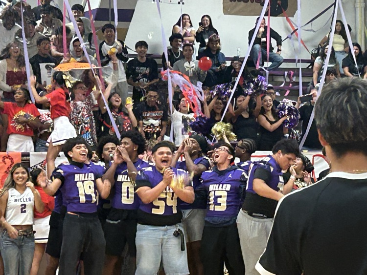 image includes students enjoying pep rally