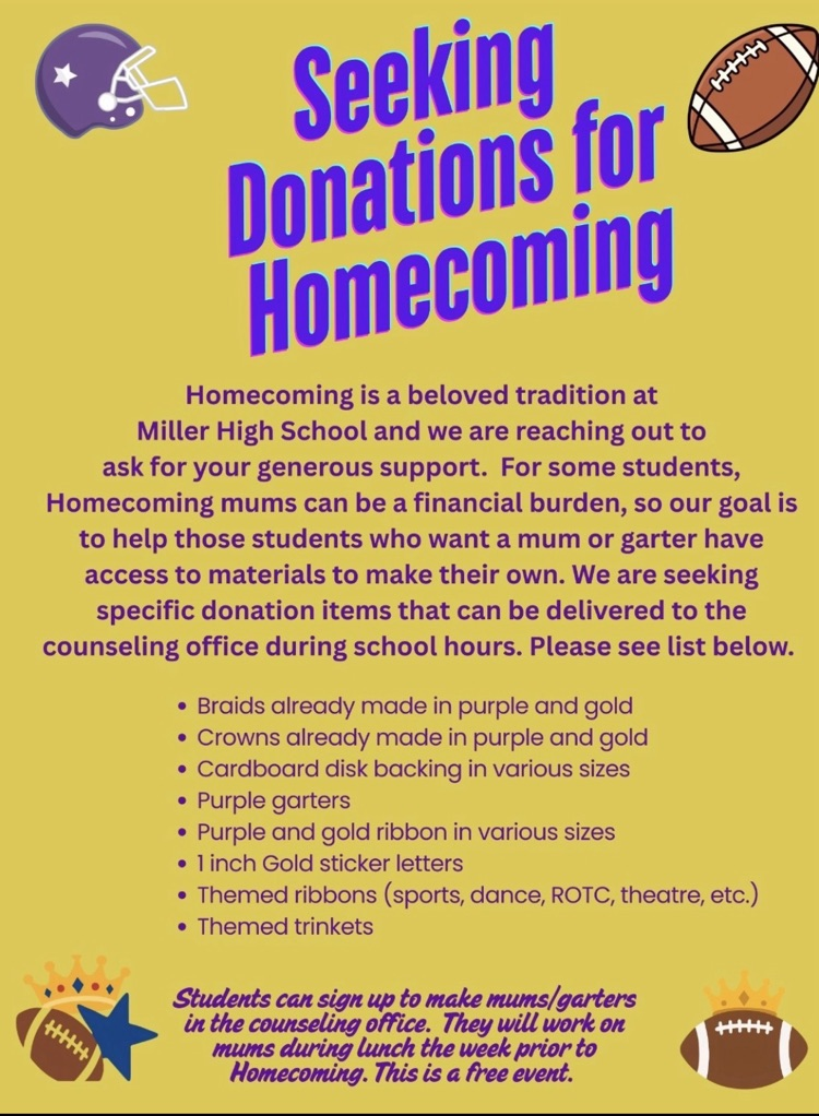 flyer requesting homecoming supply donations for a student event