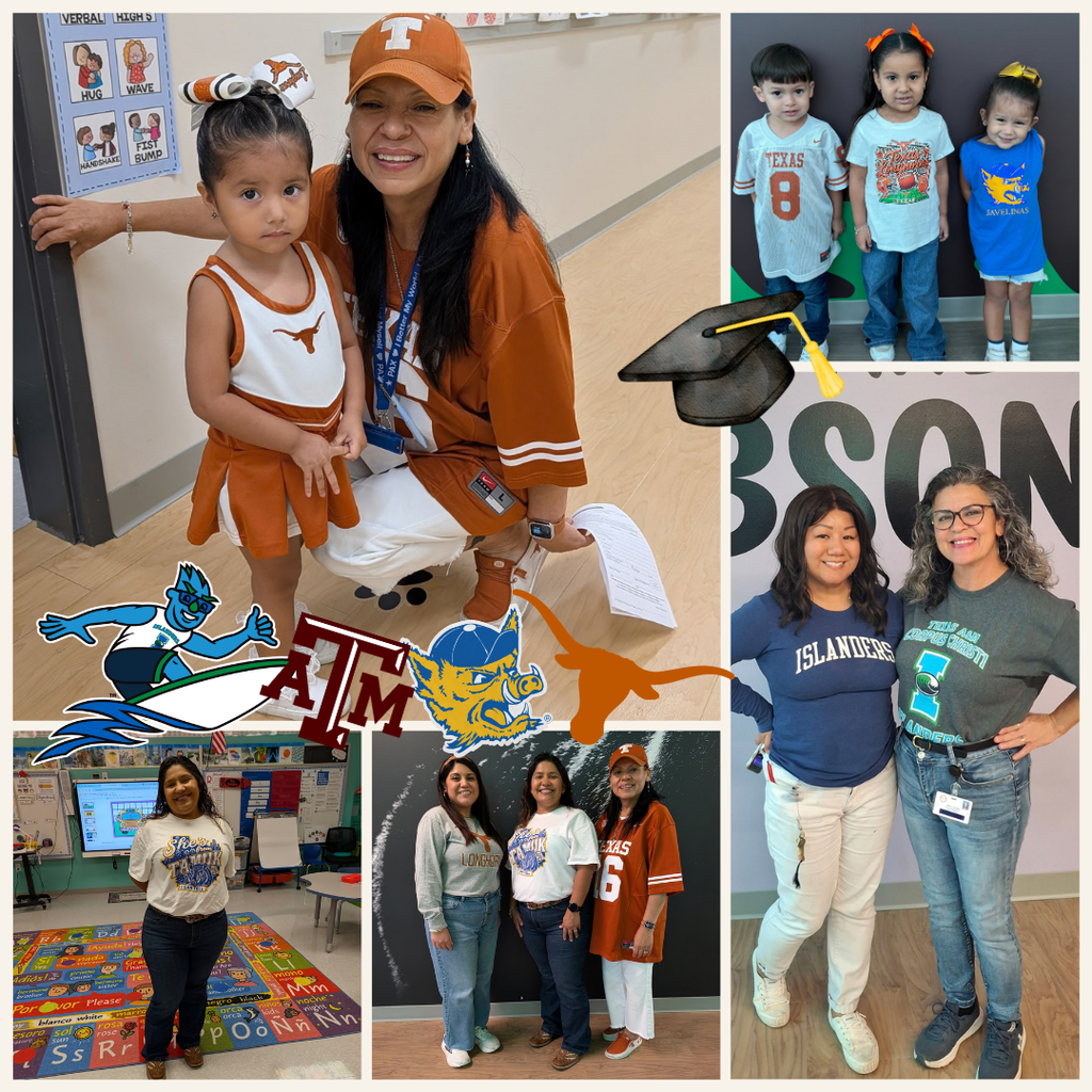Collage of various scenes: adults and children, some wearing sports jerseys, hats, and graduation caps; one scene shows a woman holding a toddler.