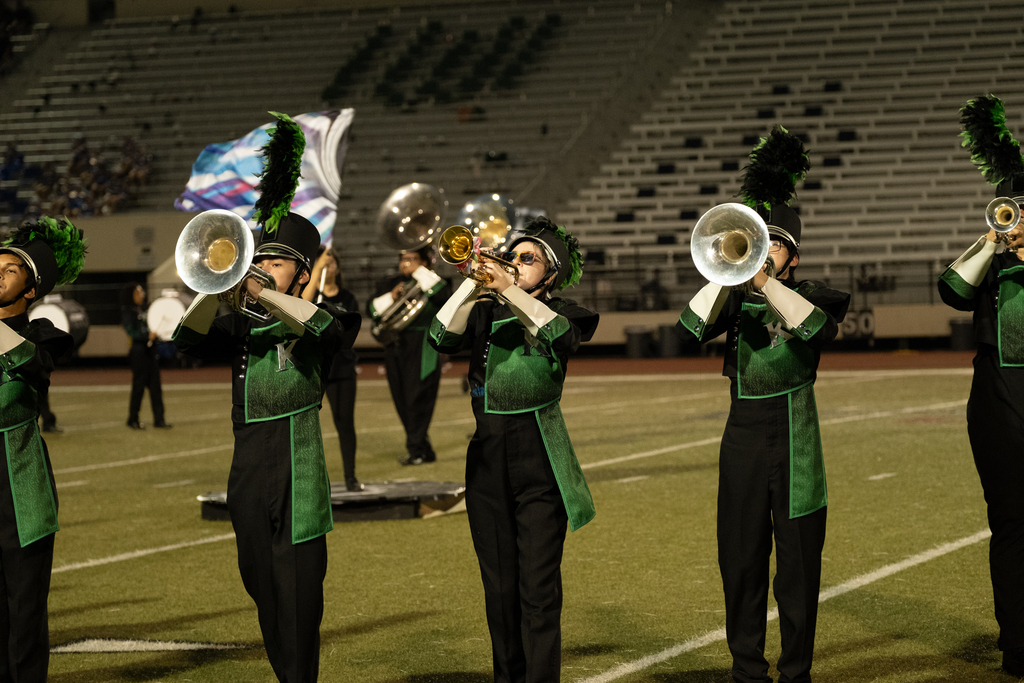 King high school marching band performs during the halftime showcase at buc stadium. 