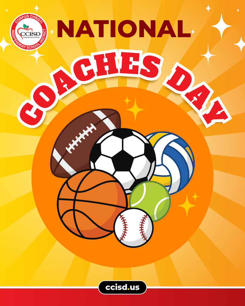A poster with an orange background highlights various sports balls. The words "National Coaches Day" appear above the graphic.
