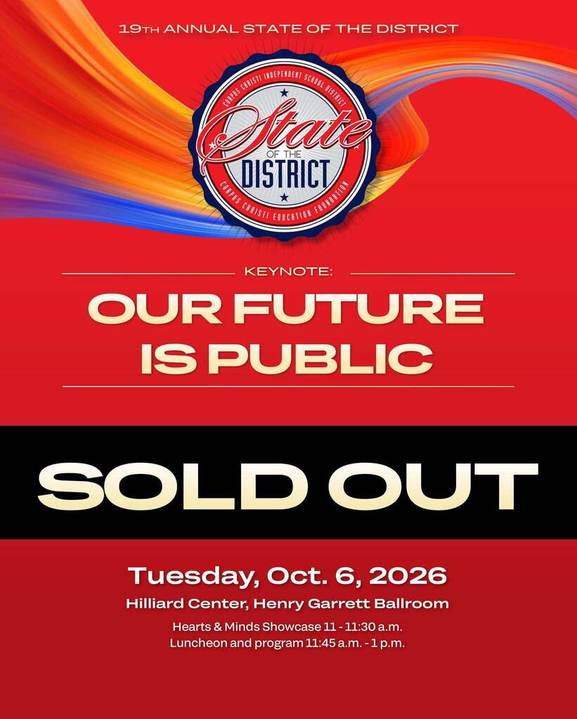 Red banner with white text. The title "Our Future is Public" and "SOLD OUT" with a logo. Date and event location.