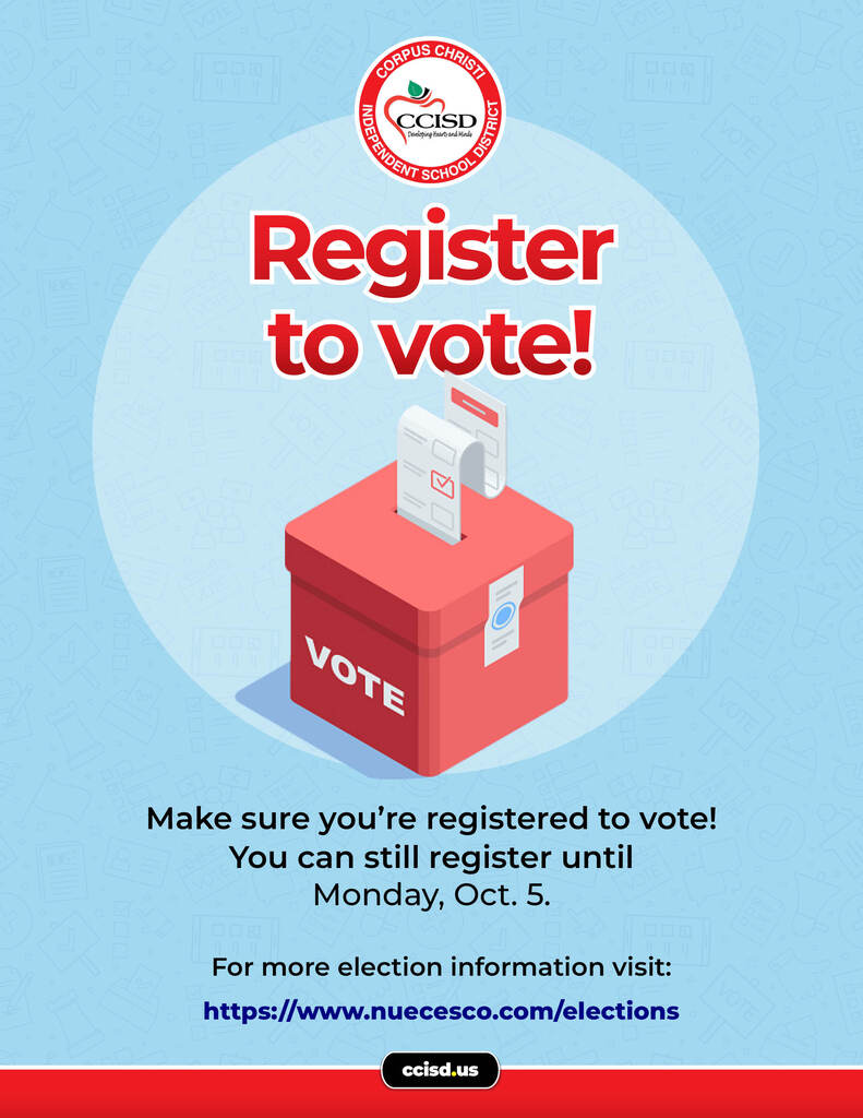An advertisement for voter registration. A ballot box on a blue background has a ballot paper in it.