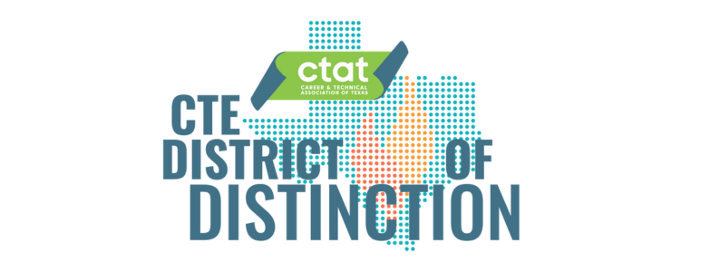 Logo with "CTE District of Distinction" in bold blue text over a colorful background. The word "CTAT" in green is at top.