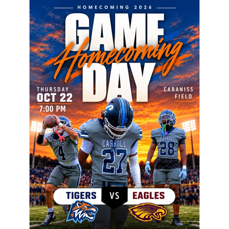 Poster for Homecoming 2024 game. Three football players on a field in helmets and gloves.