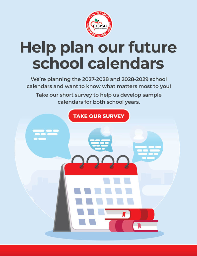 Poster for future school calendars. Calendar with books and speech bubbles. Text: Help plan our future school calendars.