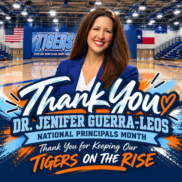 Woman smiling in a gym. Text reads, "Thank You, Dr. Jenifer Guerra-Leos National Principals Month."