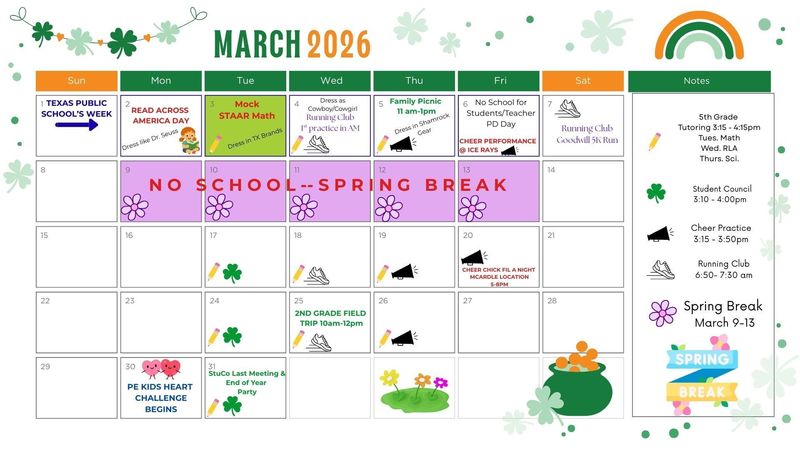 March 26 Family Calendar