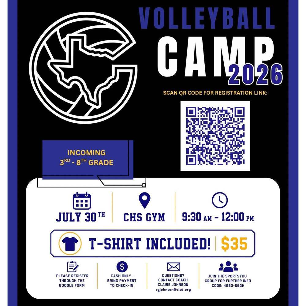 graphic promoting volleyball camp for CHS