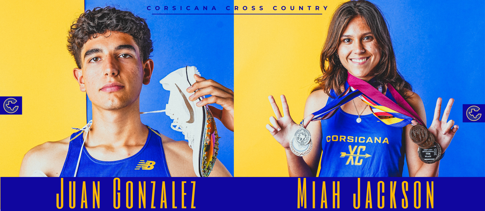 Banner showing male and female cross country runners