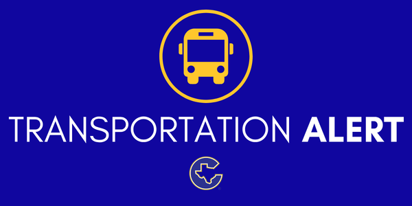 graphic that has a bus logo and the words transportation alert