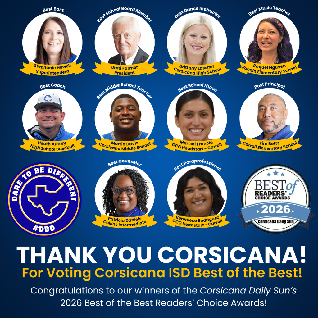Graphic with Corsicana ISD best of the best winners from the Corsicana Daily Sun