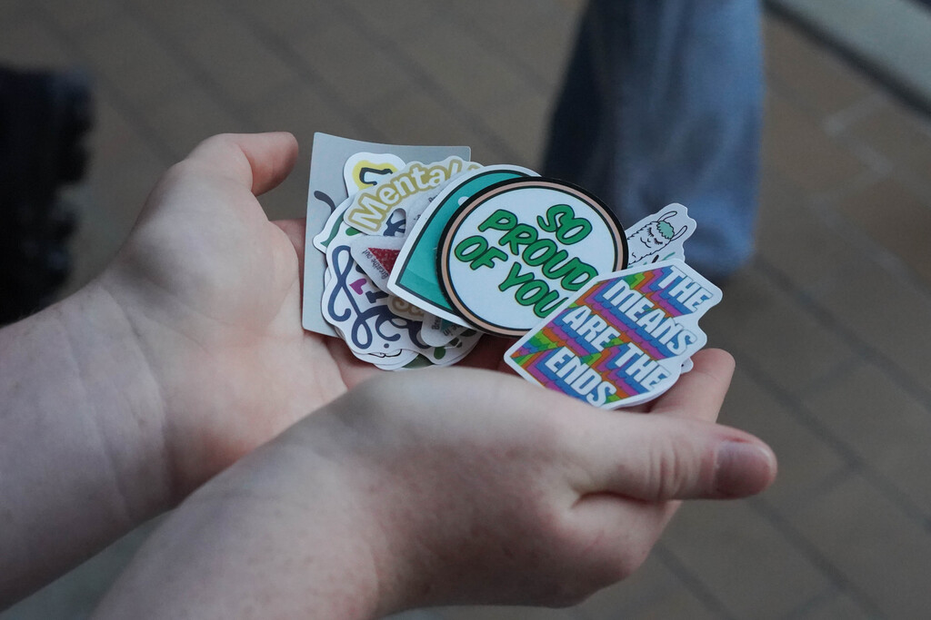 A collections of stickers passed out on You Matter Day at Corsicana High School