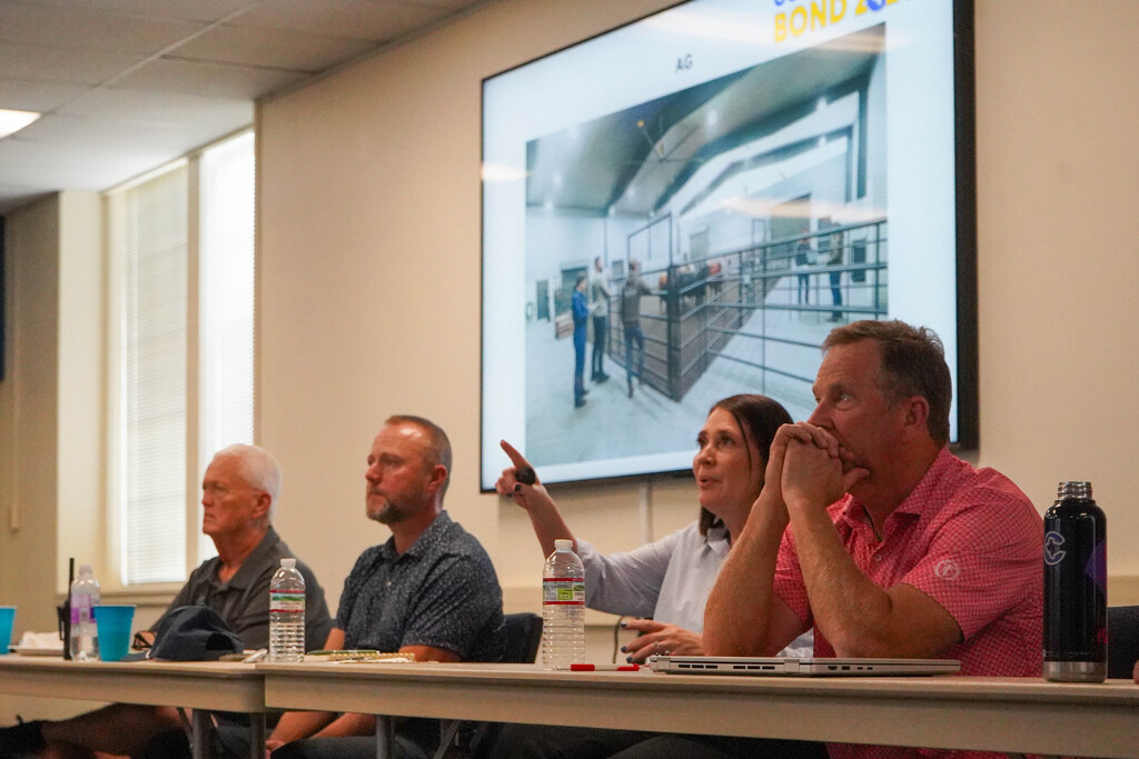 Photos of bond oversight committee members at a meeting Sept. 22, 2026