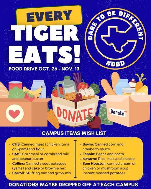 Food drive poster promoting “Every Tiger Eats!” from October 26–November 13