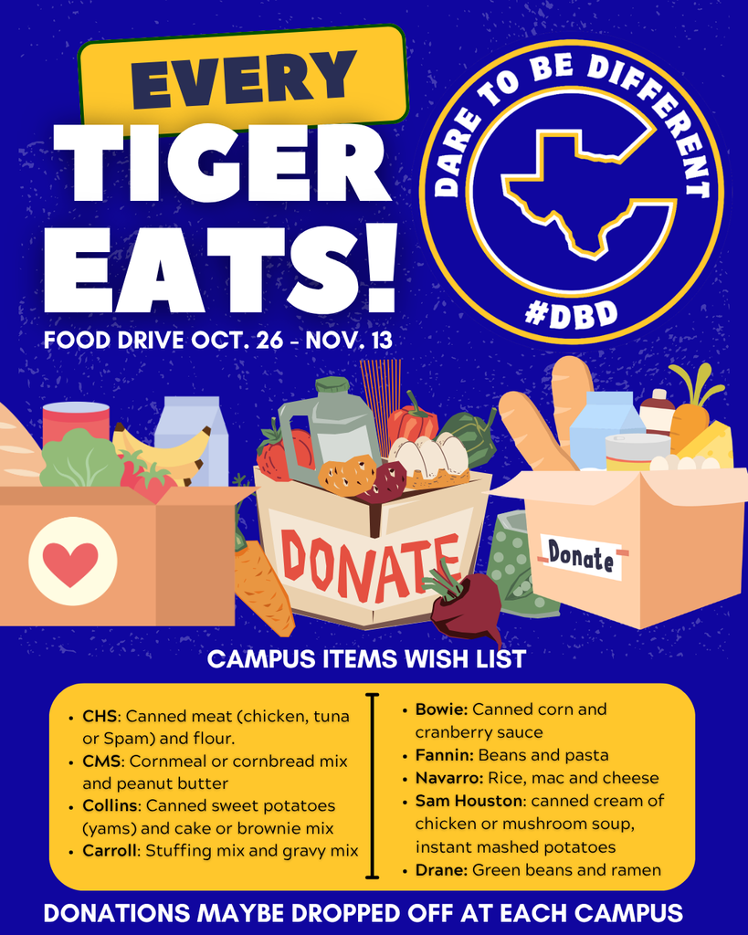 Food drive poster promoting “Every Tiger Eats!” from October 26–November 13