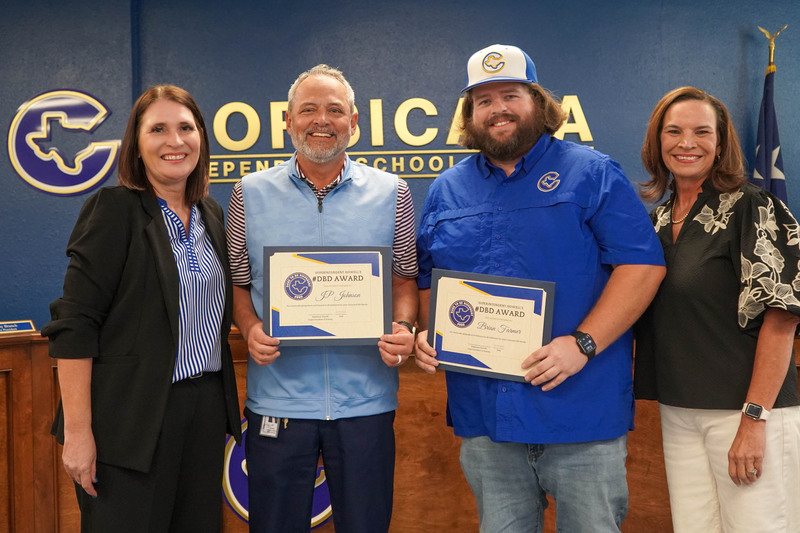 Corsicana ISD Superintendent Stephanie Howell and Brian Farmer, Director of Operations and Student Services, alongside J.P. Johnson, Director of Student Services and College, Career, and Military Readiness