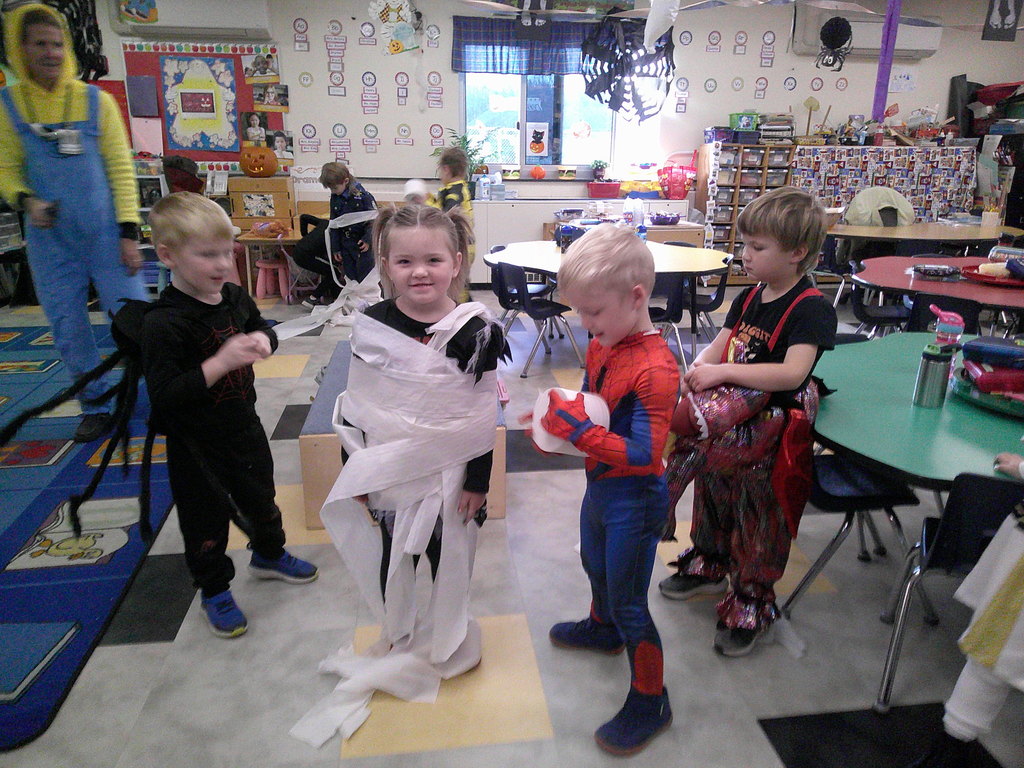 Mrs. Boilore's class were wrapping up each other like mummies!