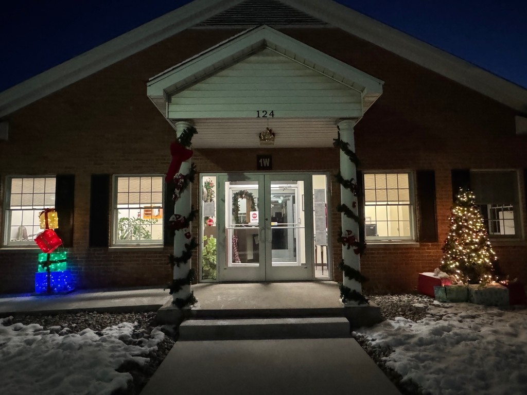 Central Office decorated for Christmas