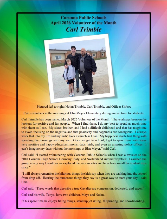 Carl Trimble Volunteer of the Month for A pril