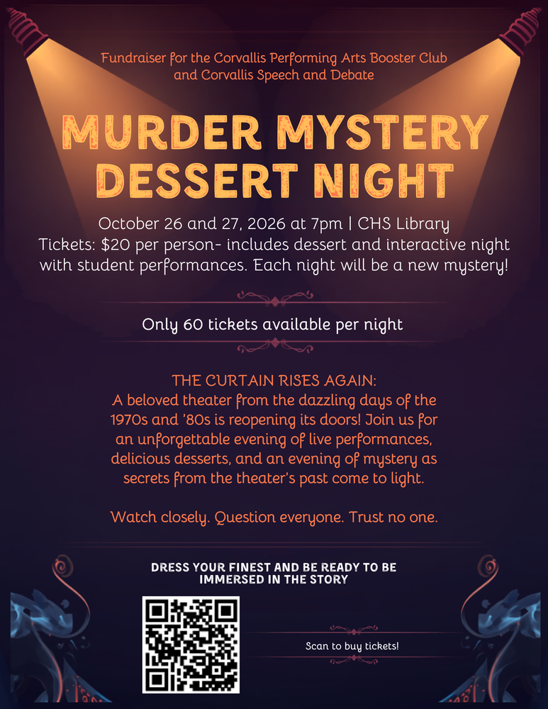 Murder Mystery dessert night flier, read article for details