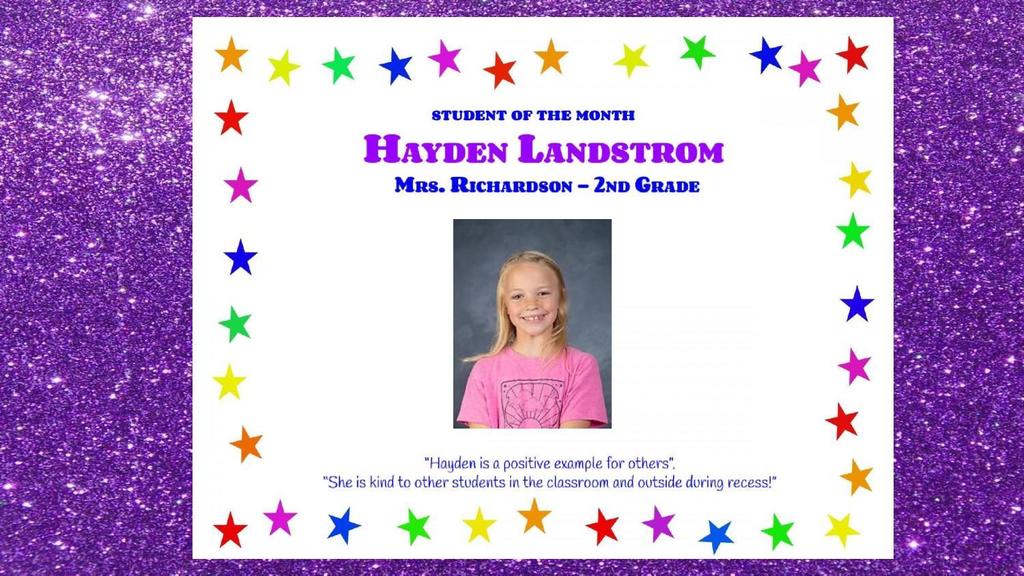 Student of the Month - Hayden Landstrom
